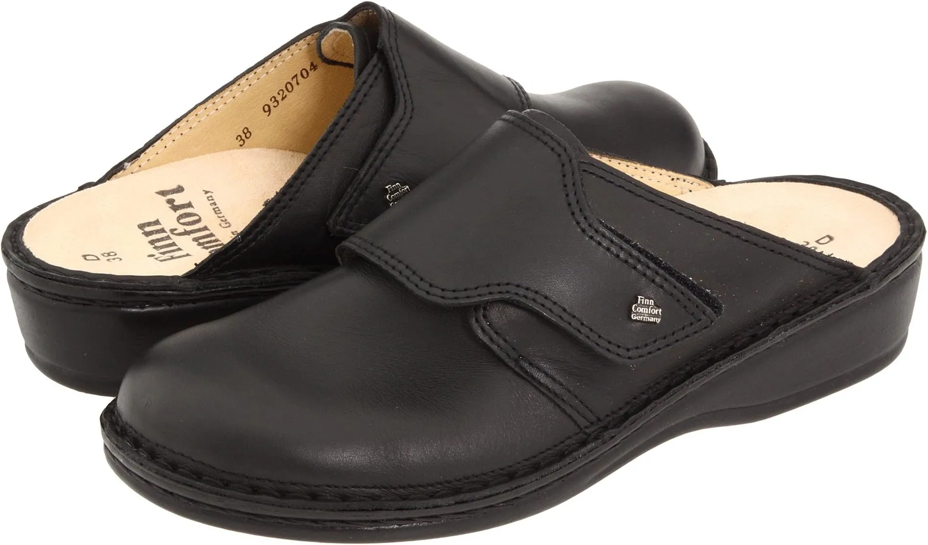 Aussee Clogs - 82526 Finn Comfort, Black Leather Soft Footbed