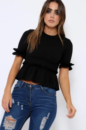 Black Peplum Frill Detail Top - Carly