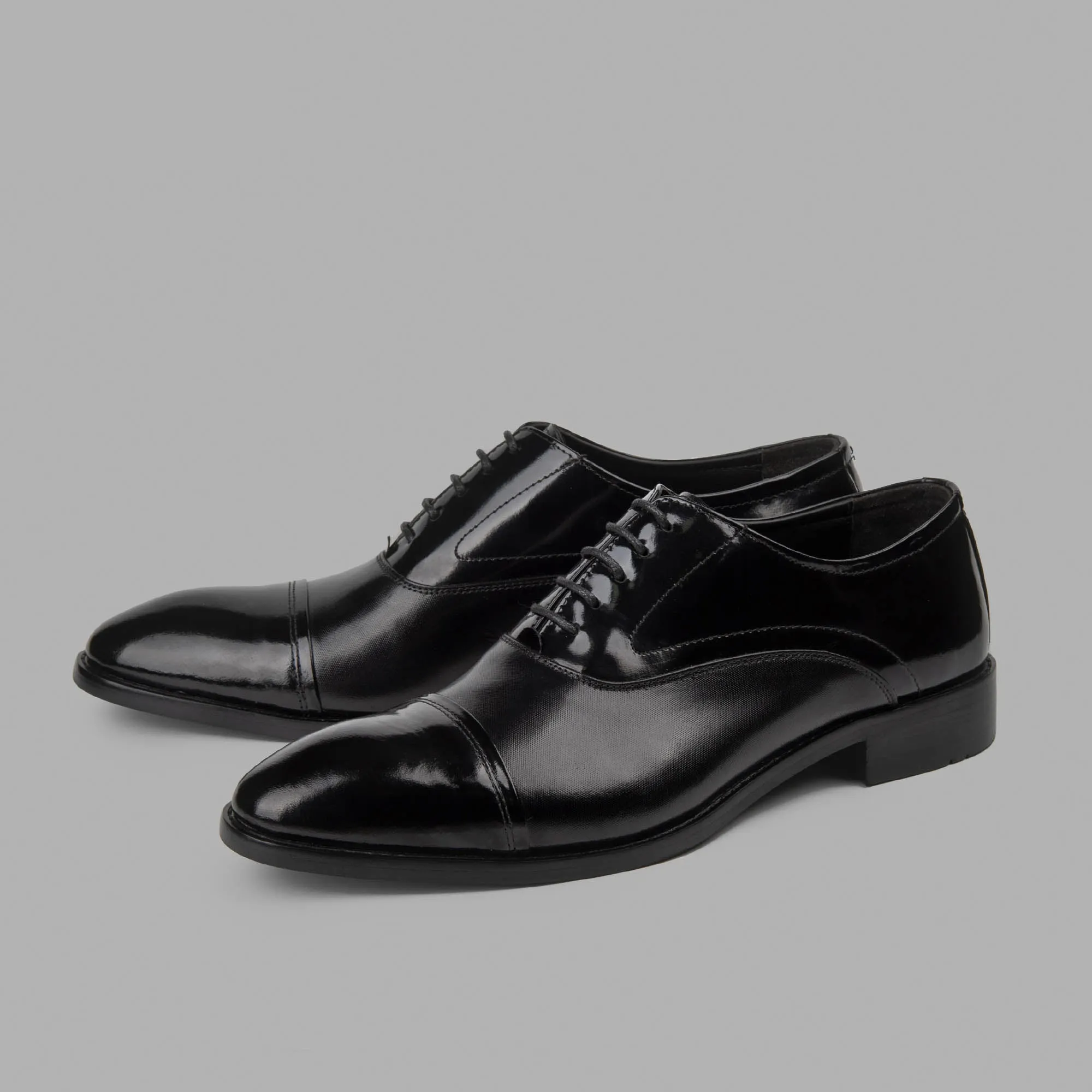 BRIO Genuine Leather Derby Cap Toe Shoes – Black