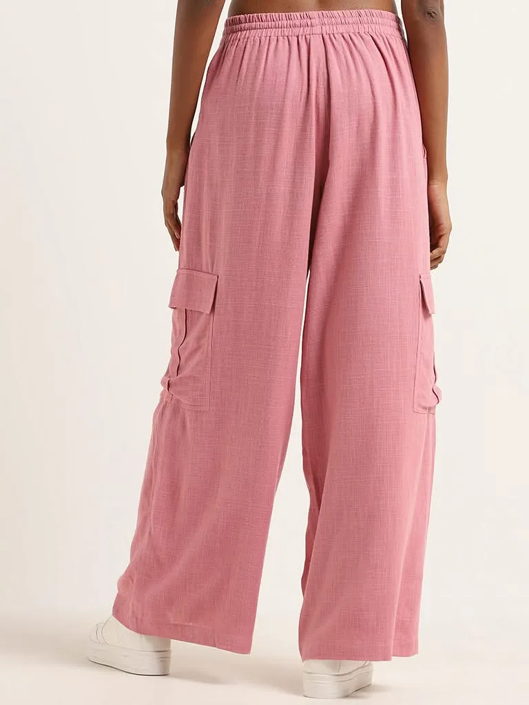 LOV Light Pink Blended Linen Wide Cargos