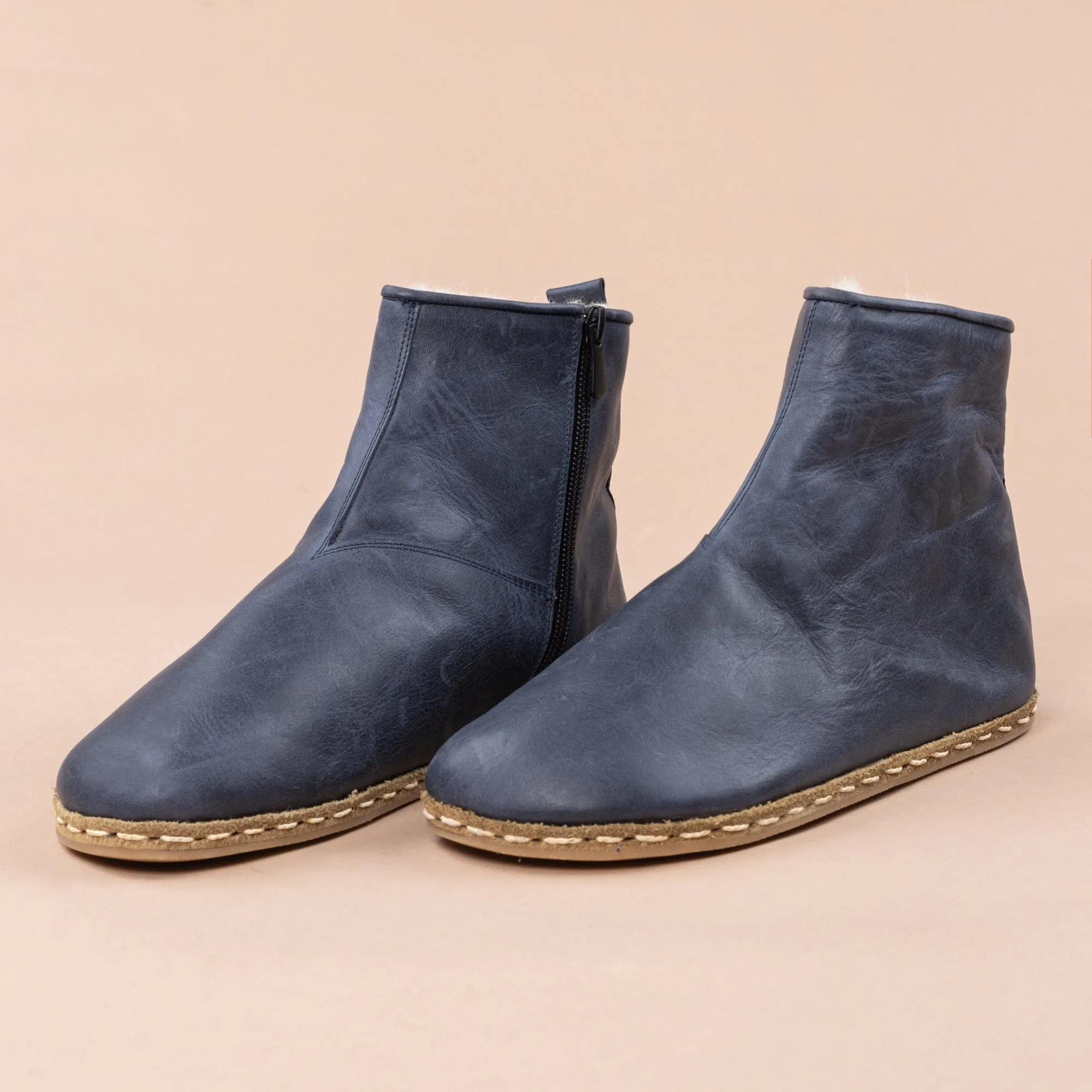 Men's Blue Barefoot Boots with Fur