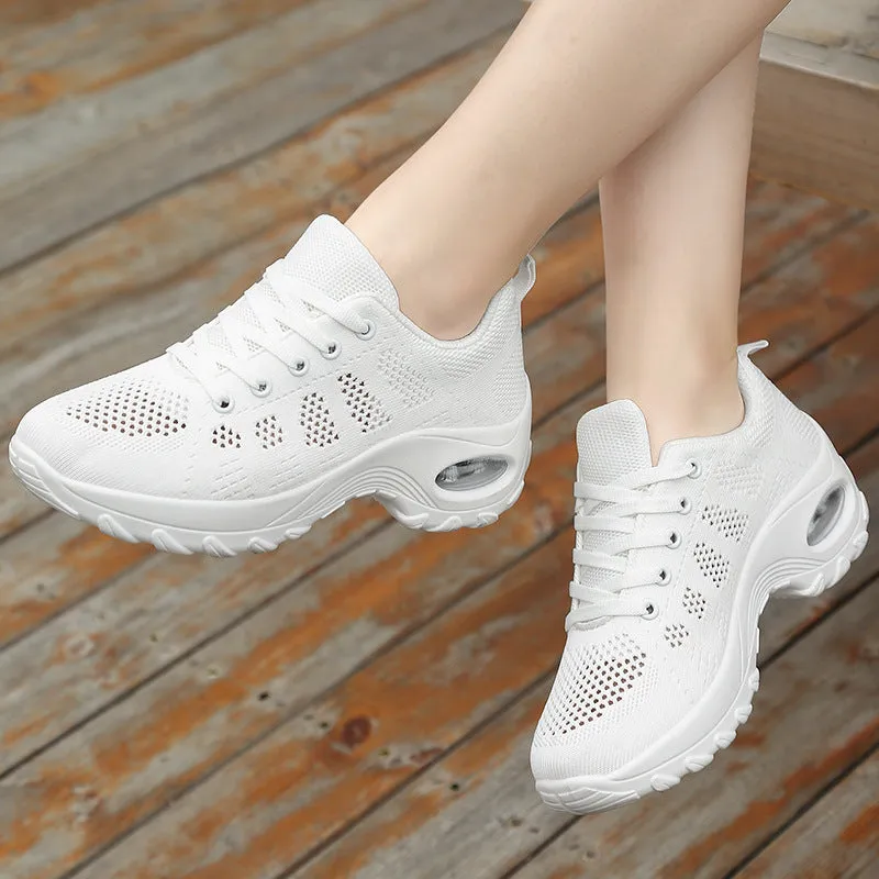 New Air Cushion Women'S Shoes Thick-Soled Rocking Shoes Ladies Sneakers Fashion All-Match Flying Woven Casual Shoes