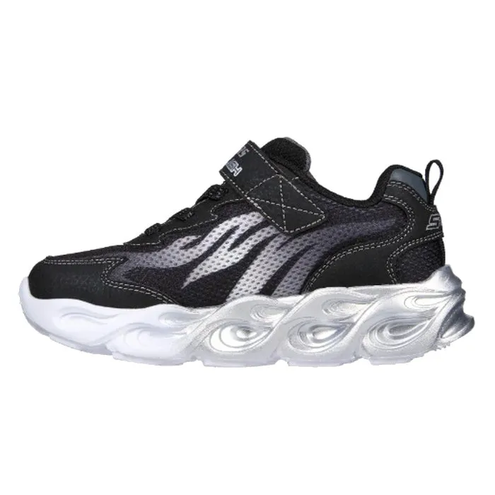 Skechers Boys S Lights Thermo Flash Heat Flux Black Silver Trainer