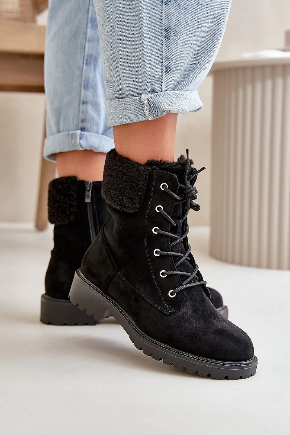 TEEK - Laced Fuzz Ankle Booties