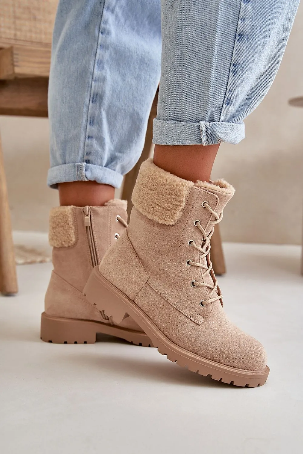 TEEK - Laced Fuzz Ankle Booties