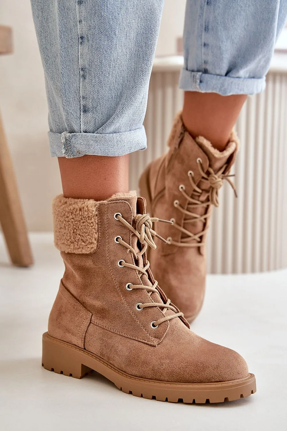 TEEK - Laced Fuzz Ankle Booties