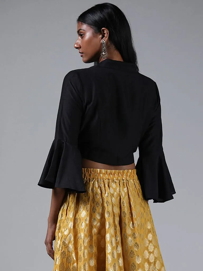 Vark Solid Black Button Down Crop Top