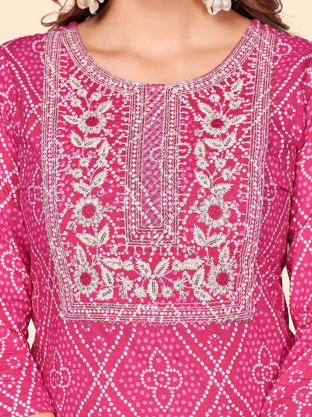 Women'S Print & Embroidered Straight Cotton Dark Pink Stitched Kurta Pant With Dupatta